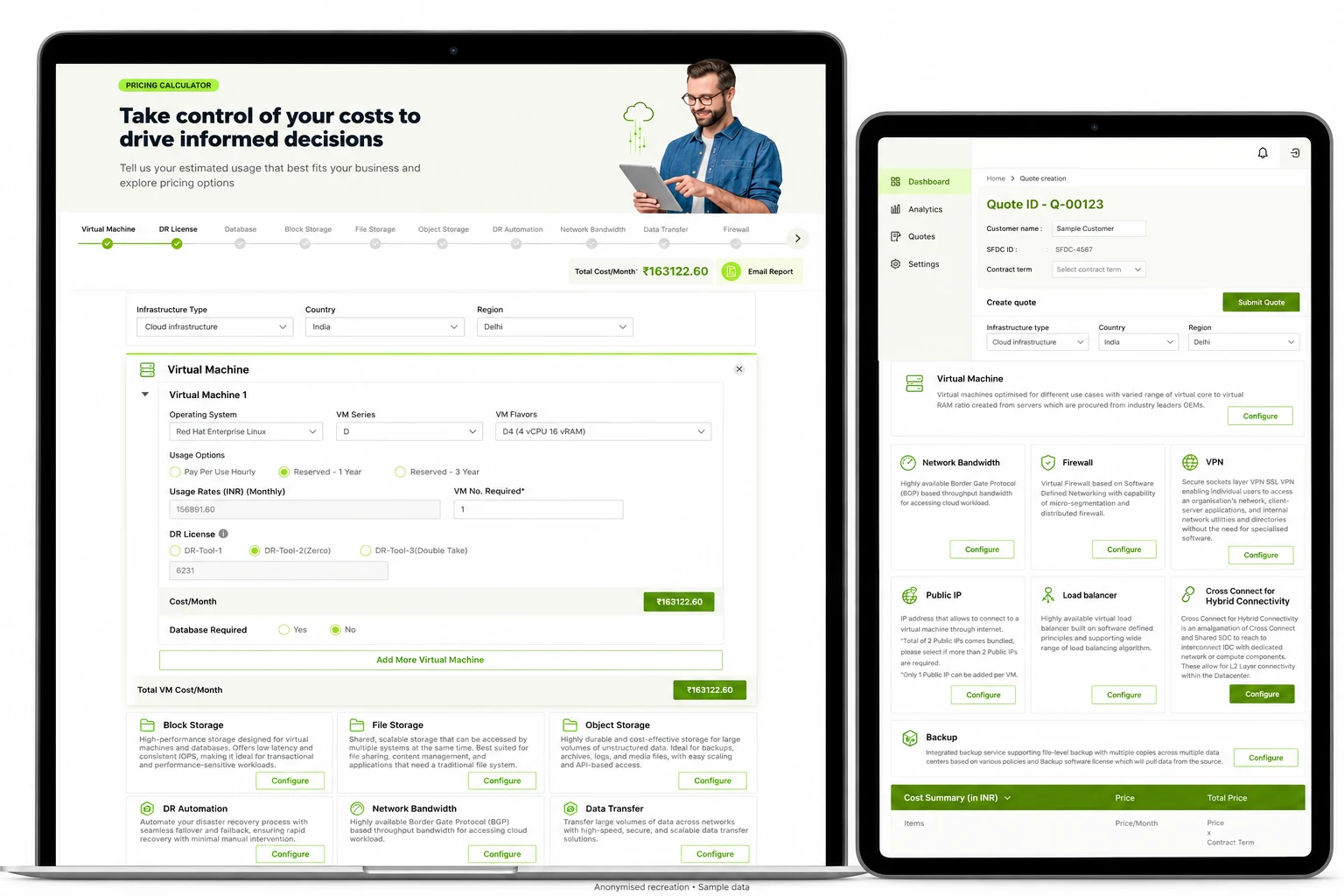 Anonymised From Cloud Pricing Complexity to a Scalable Pricing & Quoting Platform application screens